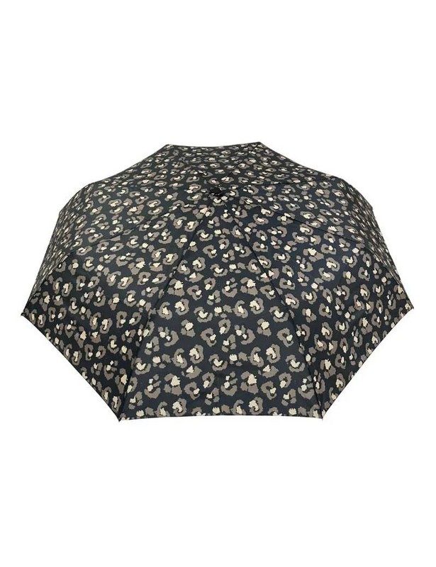 Ombrello pieghevole automatico leopardato, con astuccio, manico in legno, cinturino da polso e 8 raggi, resistente al vento